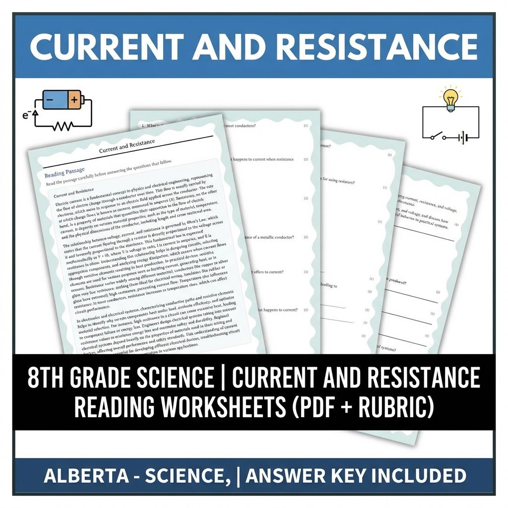 8th Grade Science | Current and Resistance Reading Worksheets (PDF + Rubric)