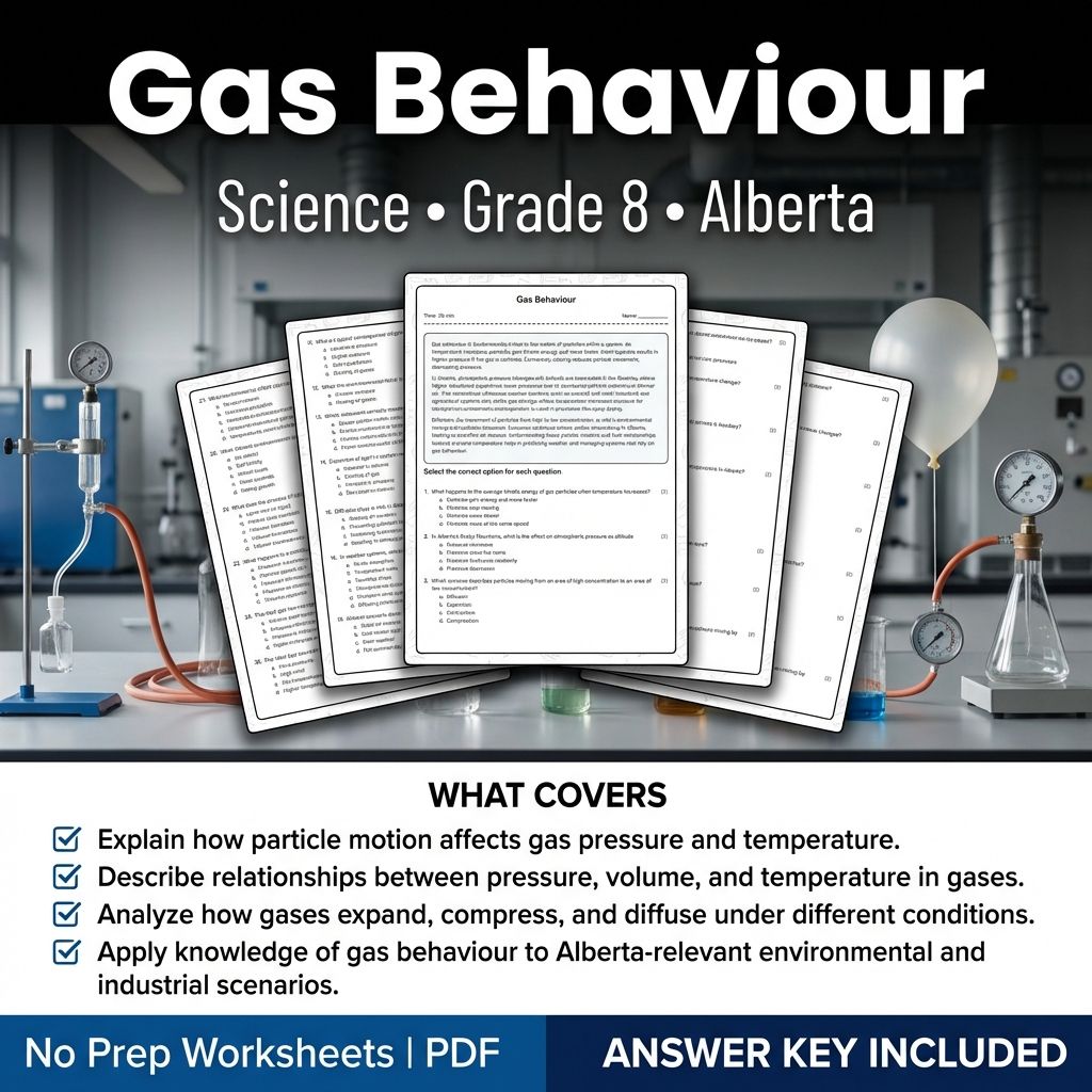 Gas Behaviour Grade 8 Science Worksheet | Alberta Standards Practice