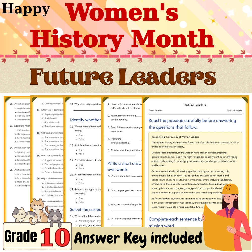 Grade 10 | Mother History Month Worksheet for Future Leaders | PDF + Answer Key