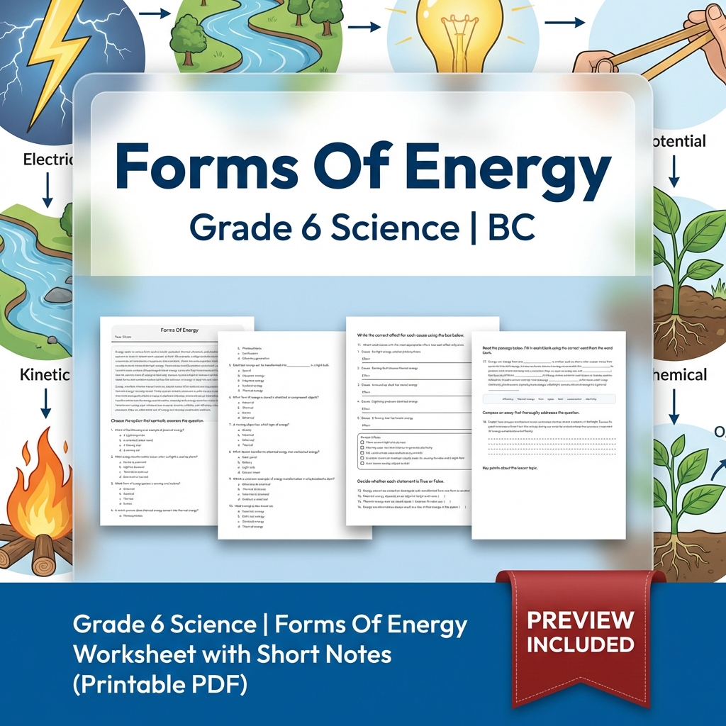 Grade 6 Science | Energy, Waves & Circuits UNIT Bundle (BC Frame work) — included worksheet 9