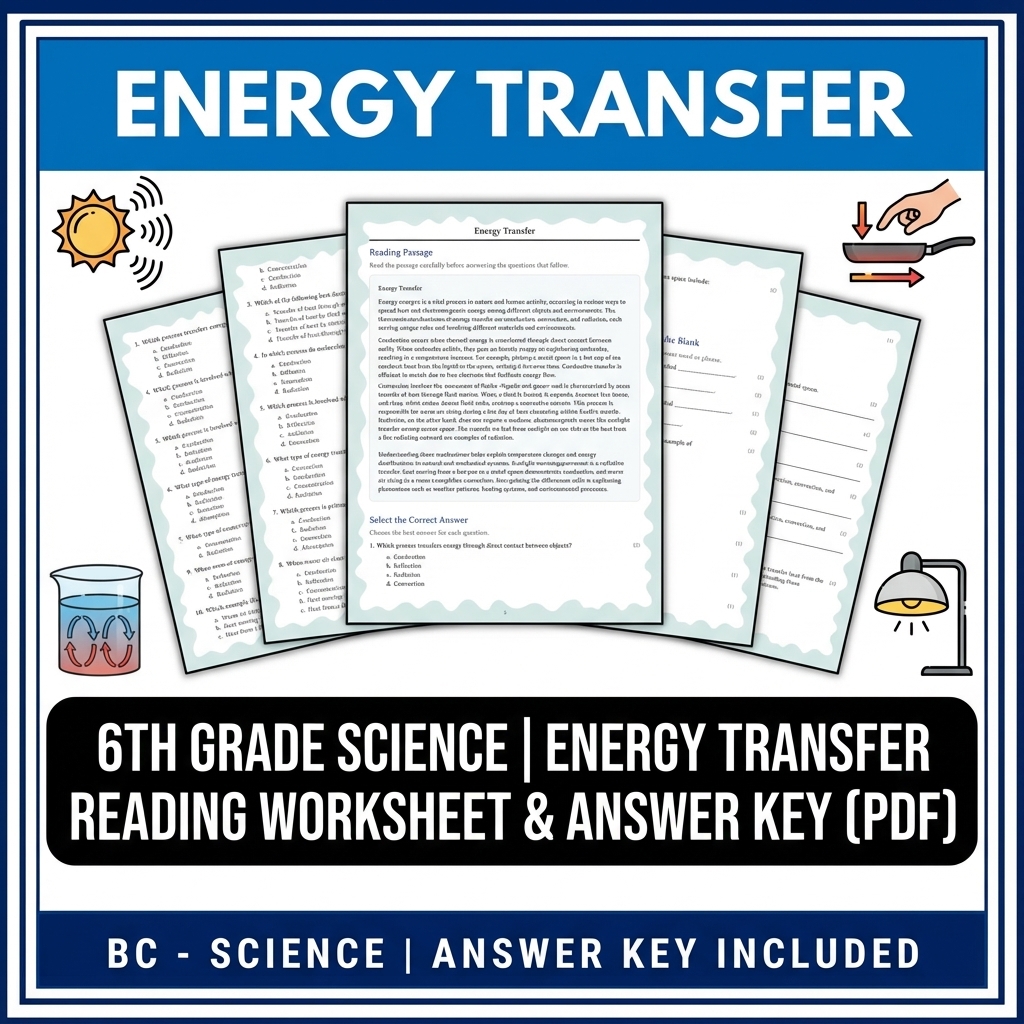 6th Grade Science | Energy Transfer Reading Worksheet & Answer Key (PDF)