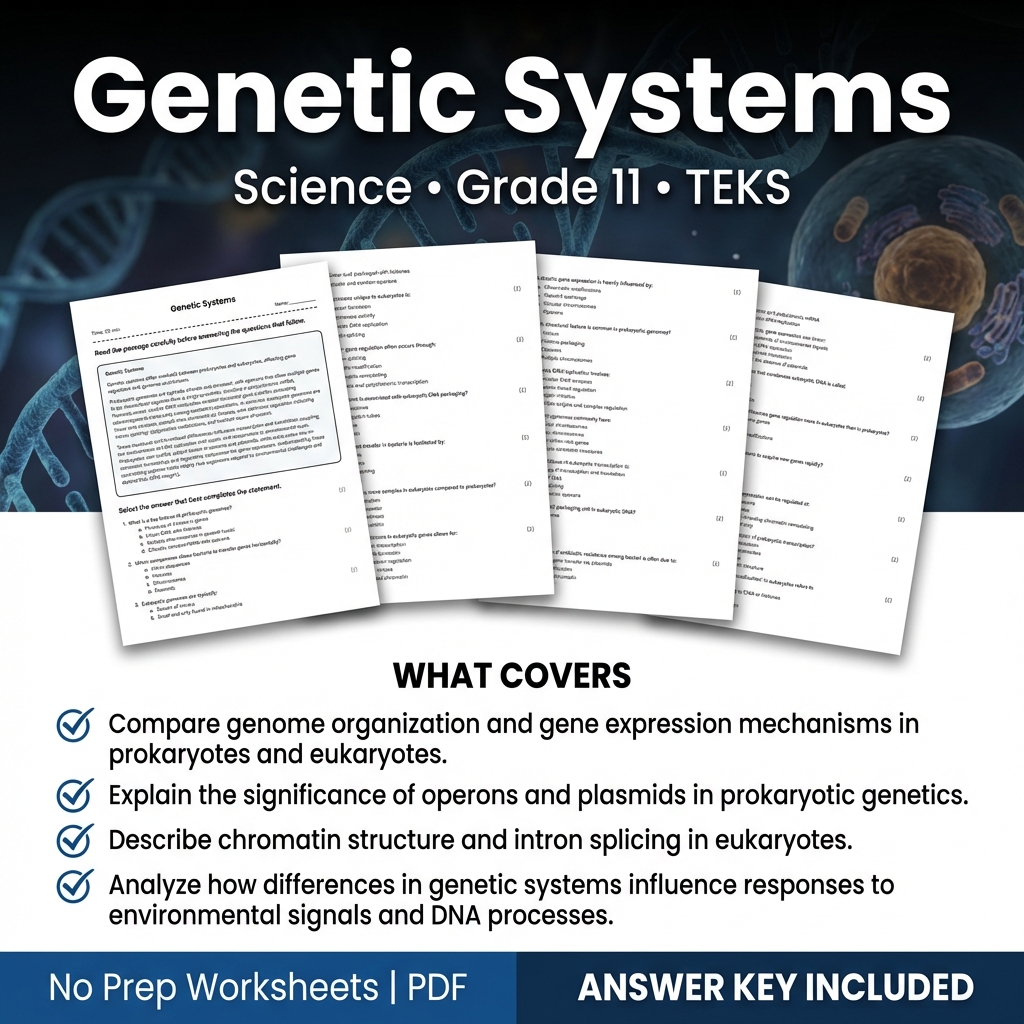 Genetic Systems Worksheet for Grade 11 Science | TEKS aligned practice