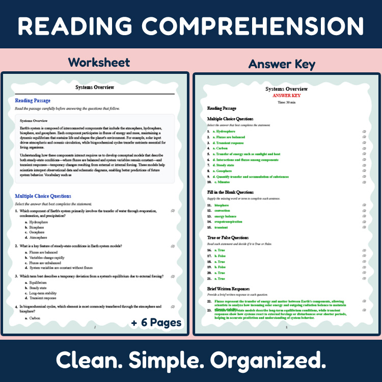 Grade 12 Science reading worksheets worksheet — Grade 12 Science | Systems Overview Reading Worksheet (PDF + Rubric) — page 2