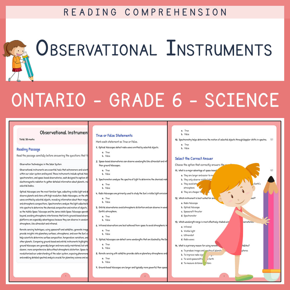 Grade 6 Science worksheet worksheet — Grade 6 Science | Observational Instruments Worksheet & Answer Key (PDF) — page 1