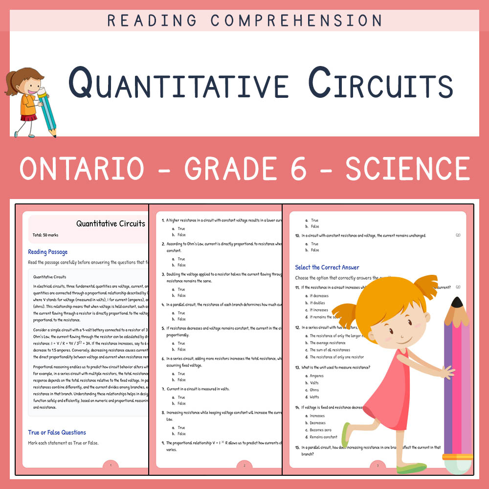 Grade 6 Science worksheet worksheet — Grade 6 Science | Quantitative Circuits Worksheet & Answer Key | Ontario — page 1