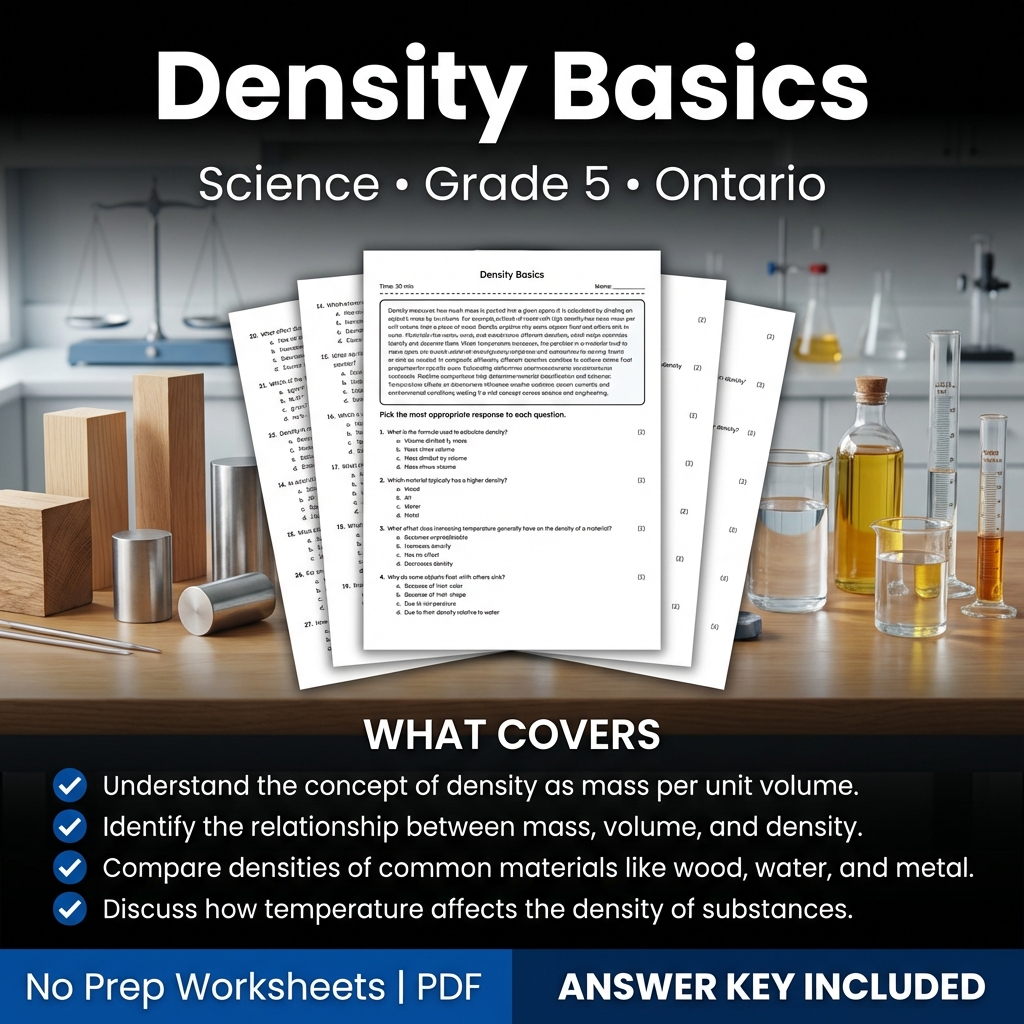 Density Basics Science Worksheet Grade 5 | Ontario Standards