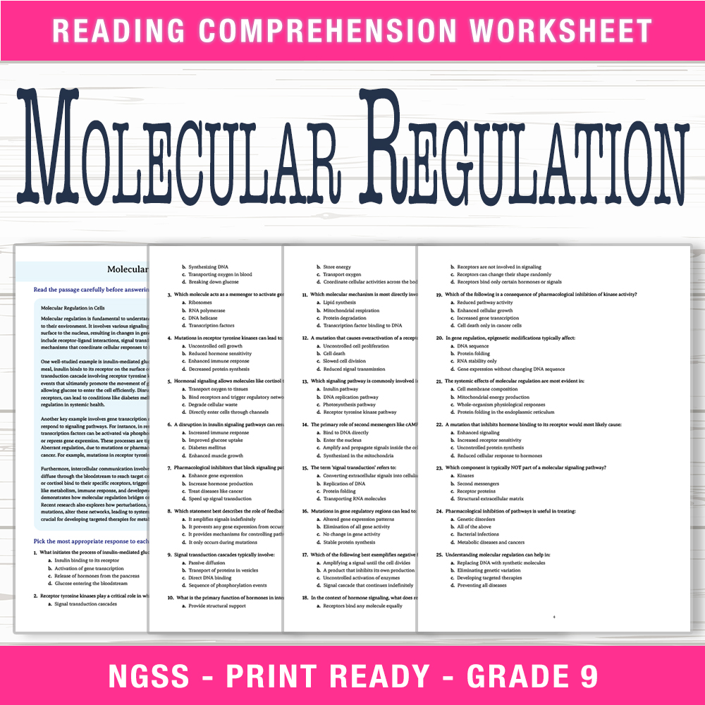 Grade 9 Science worksheet worksheet — Grade 9 Science – Molecular Regulation Worksheet (PDF + Answer Key) — page 1