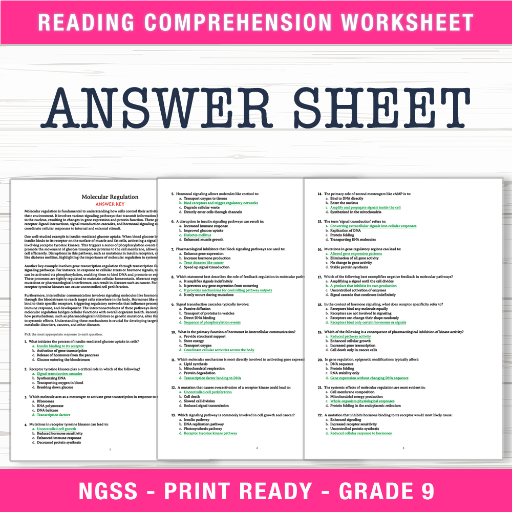 Grade 9 Science worksheet worksheet — Grade 9 Science – Molecular Regulation Worksheet (PDF + Answer Key) — page 2