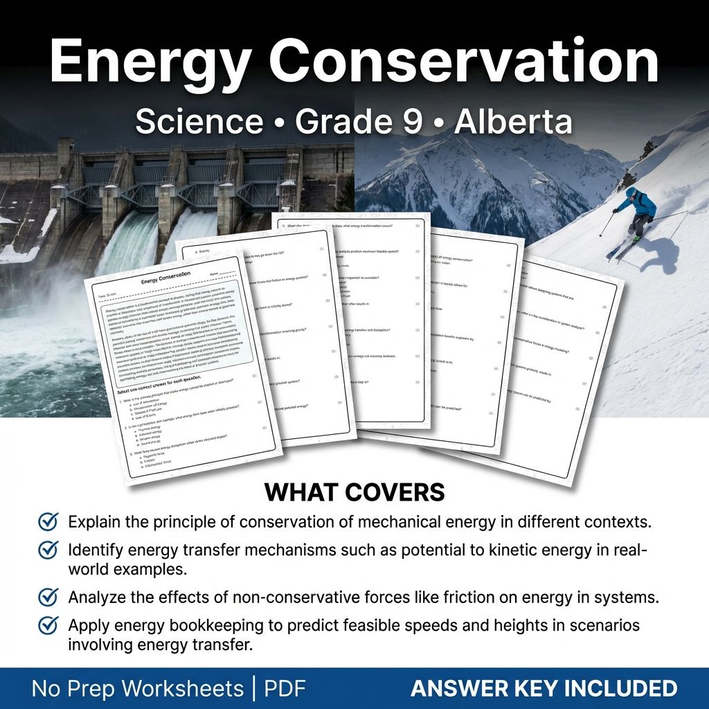 Energy Conservation Worksheet Grade 9 Science | Alberta Standards