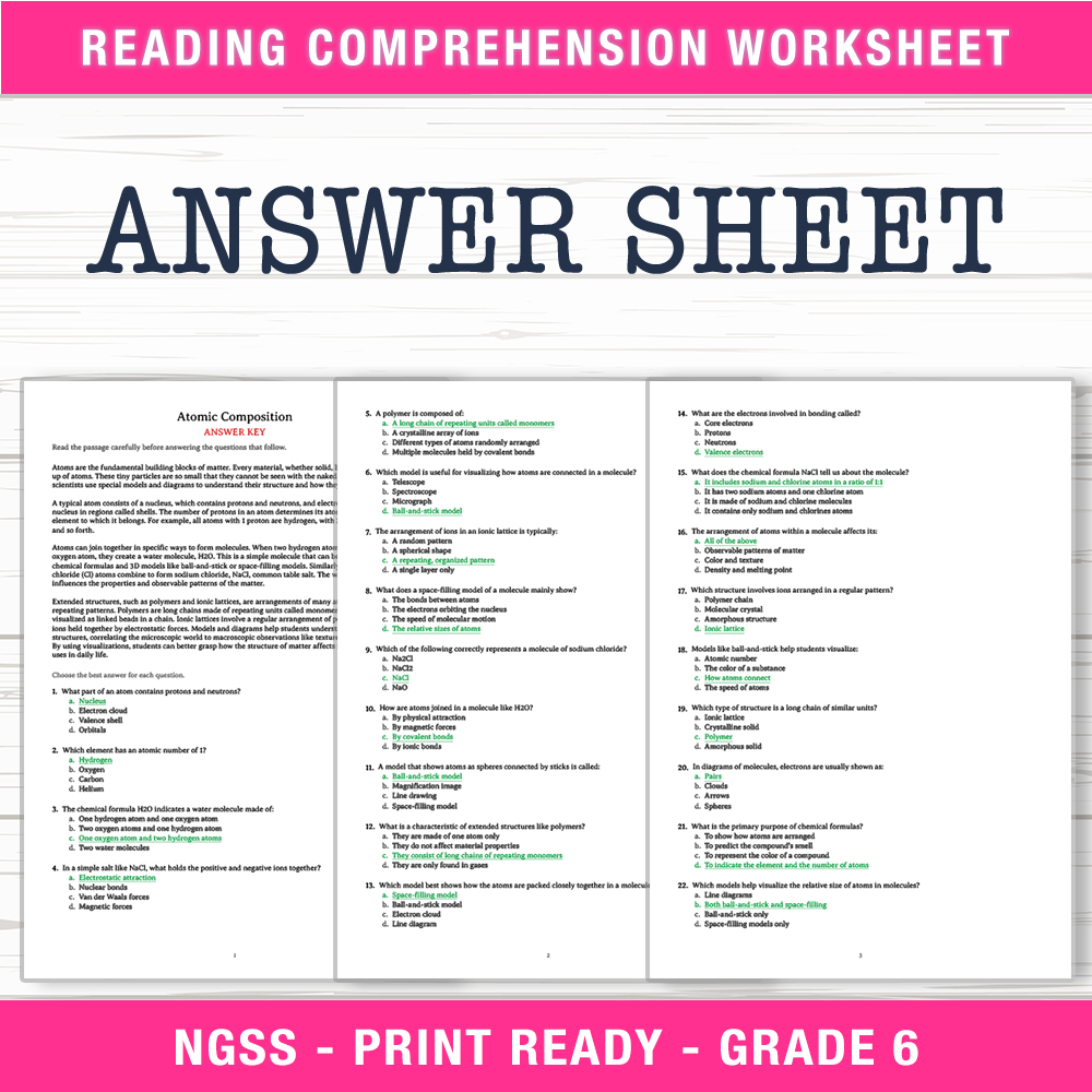 Grade 6 Science worksheet worksheet — 6th Grade Science | Atomic Composition Worksheet (PDF + Answer Key) — page 2