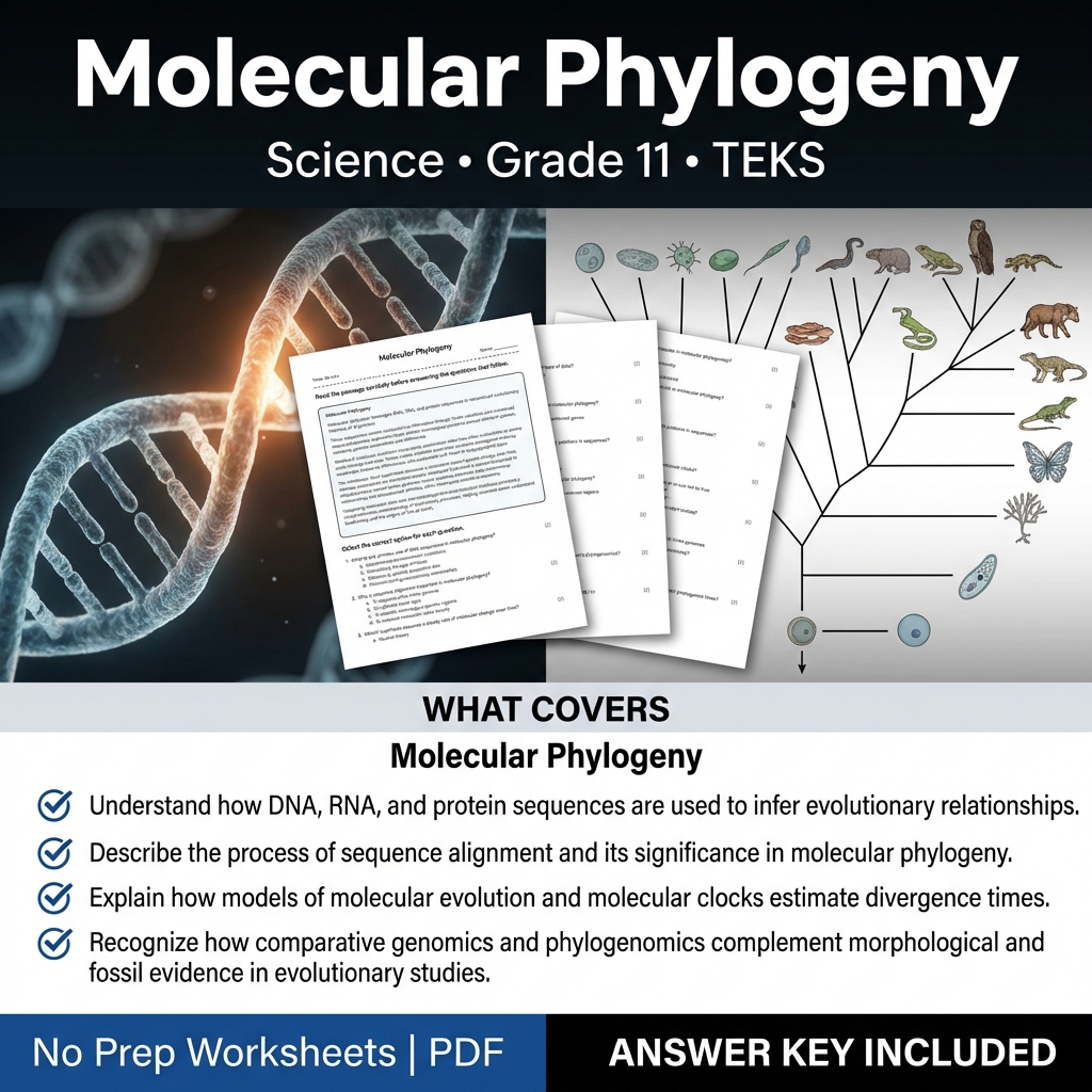 Molecular Phylogeny Worksheet for Grade 11 Science TEKS