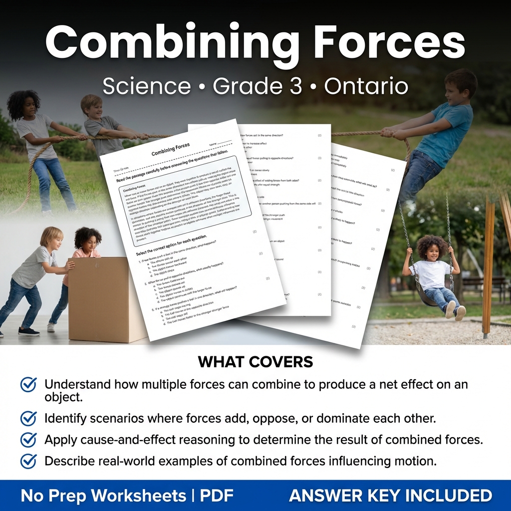 Combining Forces Grade 3 Science Worksheet | Ontario Standards