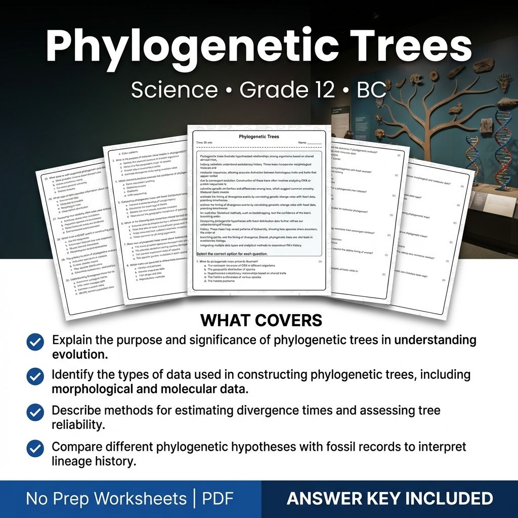 Grade 12 Science Worksheet on Phylogenetic Trees | BC Standards