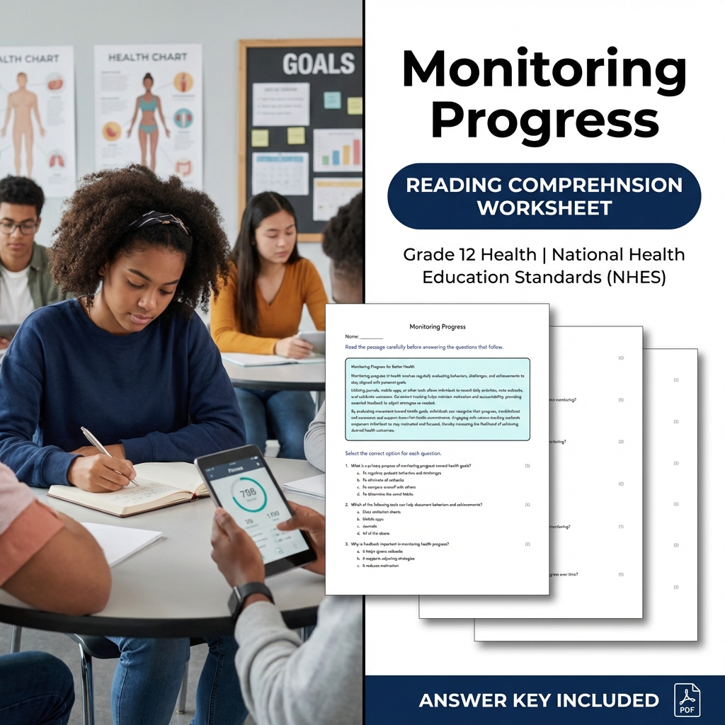 Monitoring Progress Health Worksheet | NHES Grade 12 Assessment