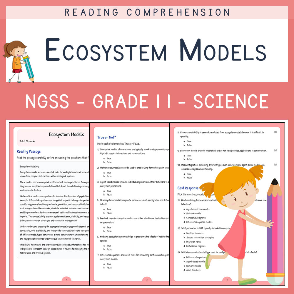 Grade 11 Science worksheet worksheet — Grade 11 Science | Ecosystem Models Worksheet & Answer Key – NGSS-Aligned — page 1