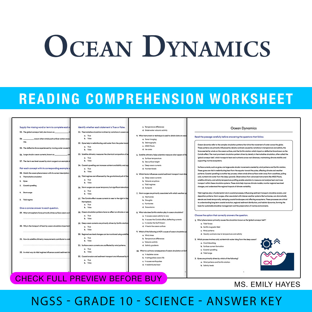 Grade 10 Science worksheet worksheet — Grade 10 Science | Ocean Dynamics Worksheet (PDF+ Answer Key) — page 1