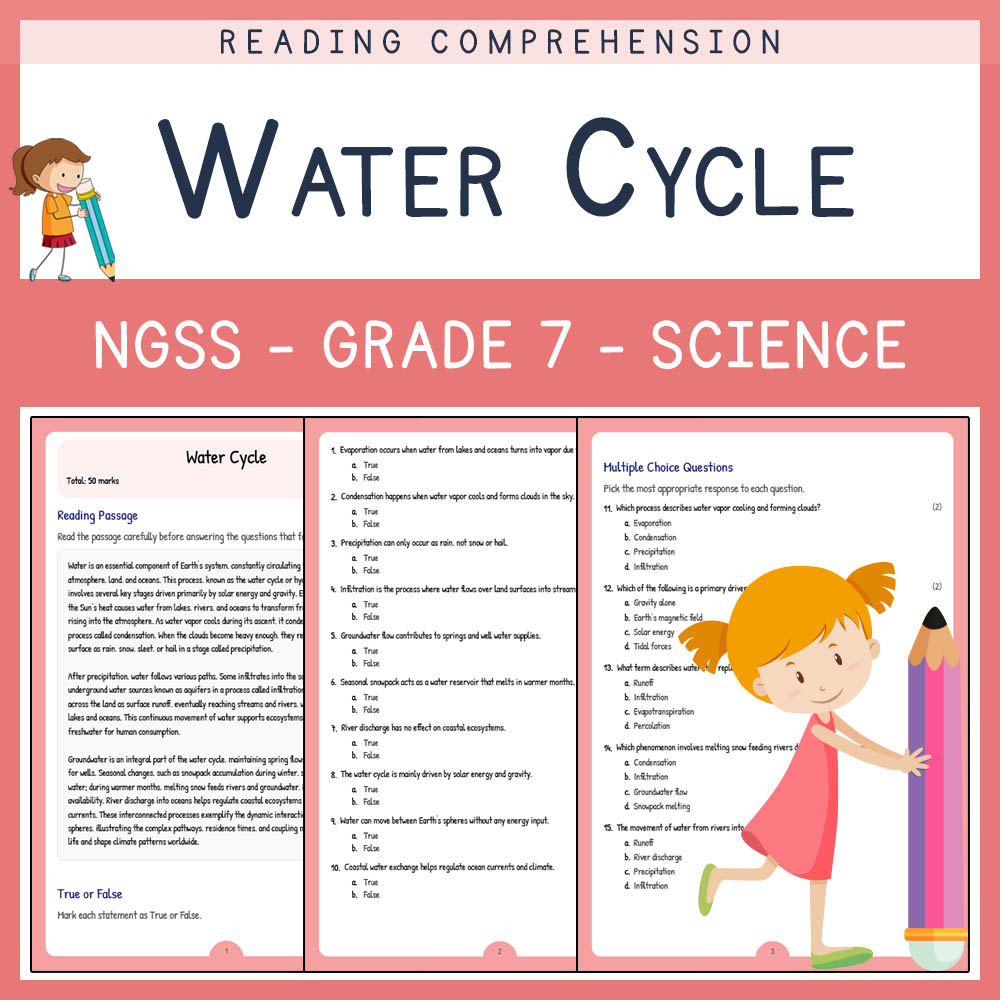 Grade 7 Science worksheet worksheet — Grade 7 Science | Water Cycle Worksheet (PDF + Answer Key) for NGSS Standards — page 1
