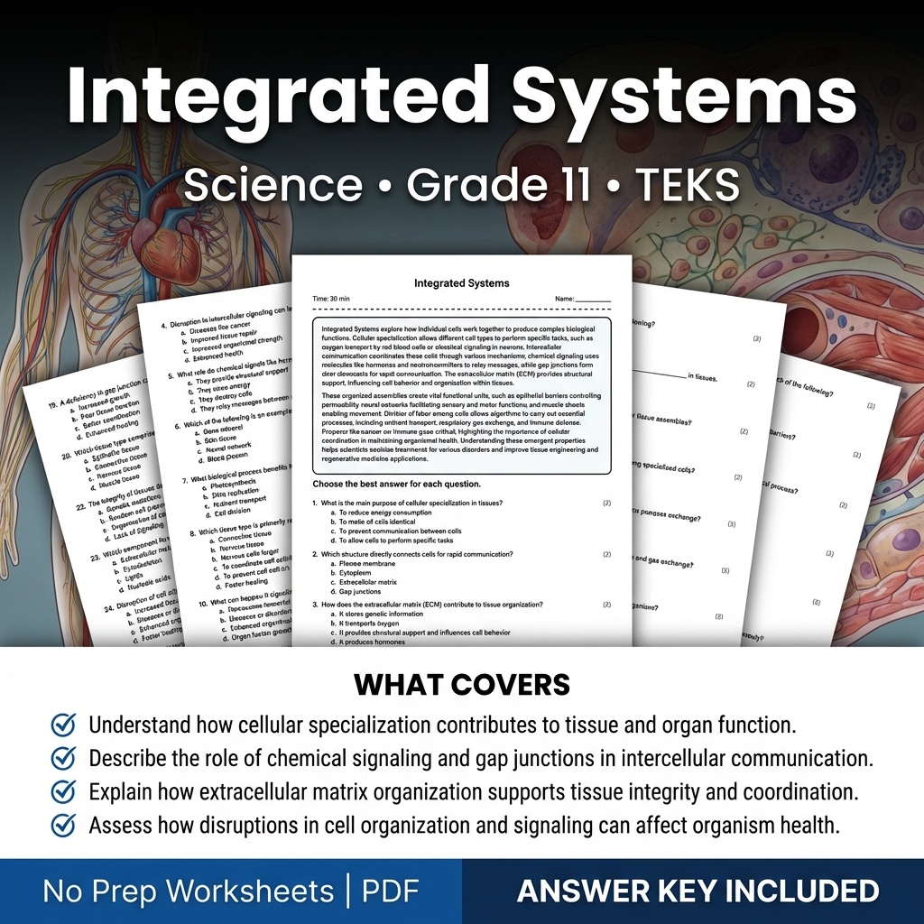 Integrated Systems Worksheet for Grade 11 Science | TEKS Aligned