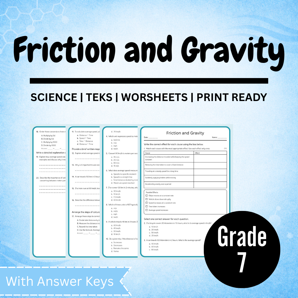 Grade 7 Science Unit Workbook | Motion, Forces & Energy TEKS-Aligned Worksheets — included worksheet 7