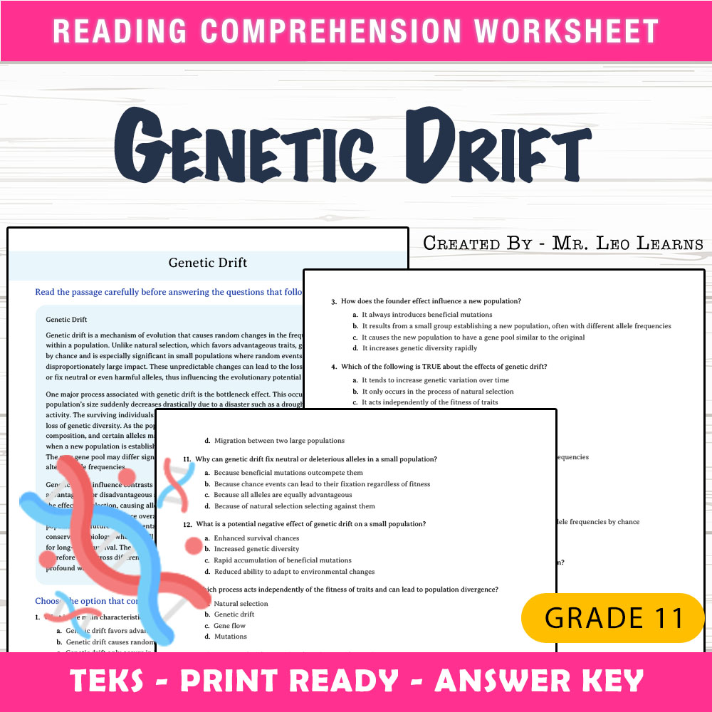 Grade 11 Science worksheet worksheet — Grade 11 Science – Genetic Drift Worksheet for Mastery — page 1