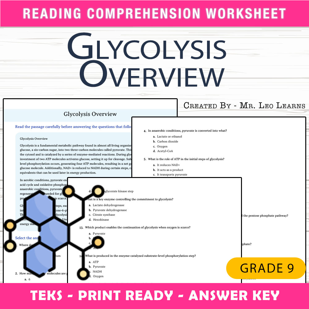 Grade 9 Science worksheet worksheet — Grade 9 Science – Glycolysis Overview Worksheet for Mastery — page 1