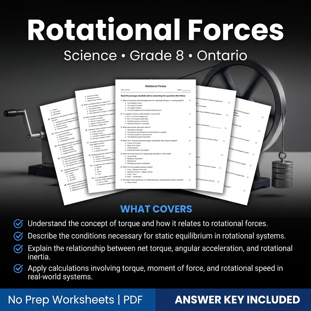 Rotational Forces Worksheet for Grade 8 Science | Ontario Standards