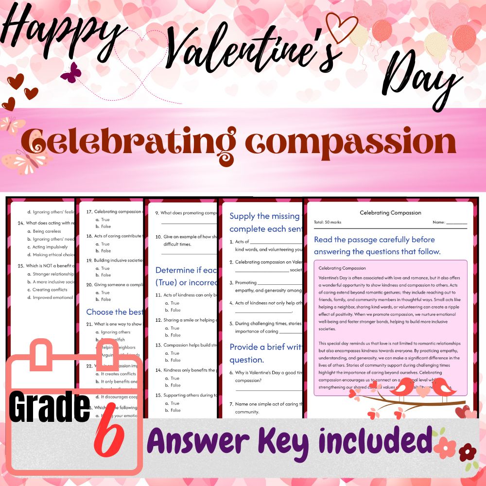 Grade 6 Seasonal Valentine’s Day Worksheets Bundle (PDF + Answer Key) — included worksheet 5