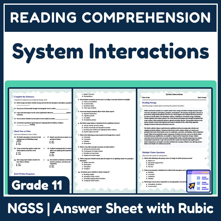 Grade 11 Science reading worksheets worksheet — Grade 11 Science | System Interactions Reading Worksheet (PDF & Answer Key…