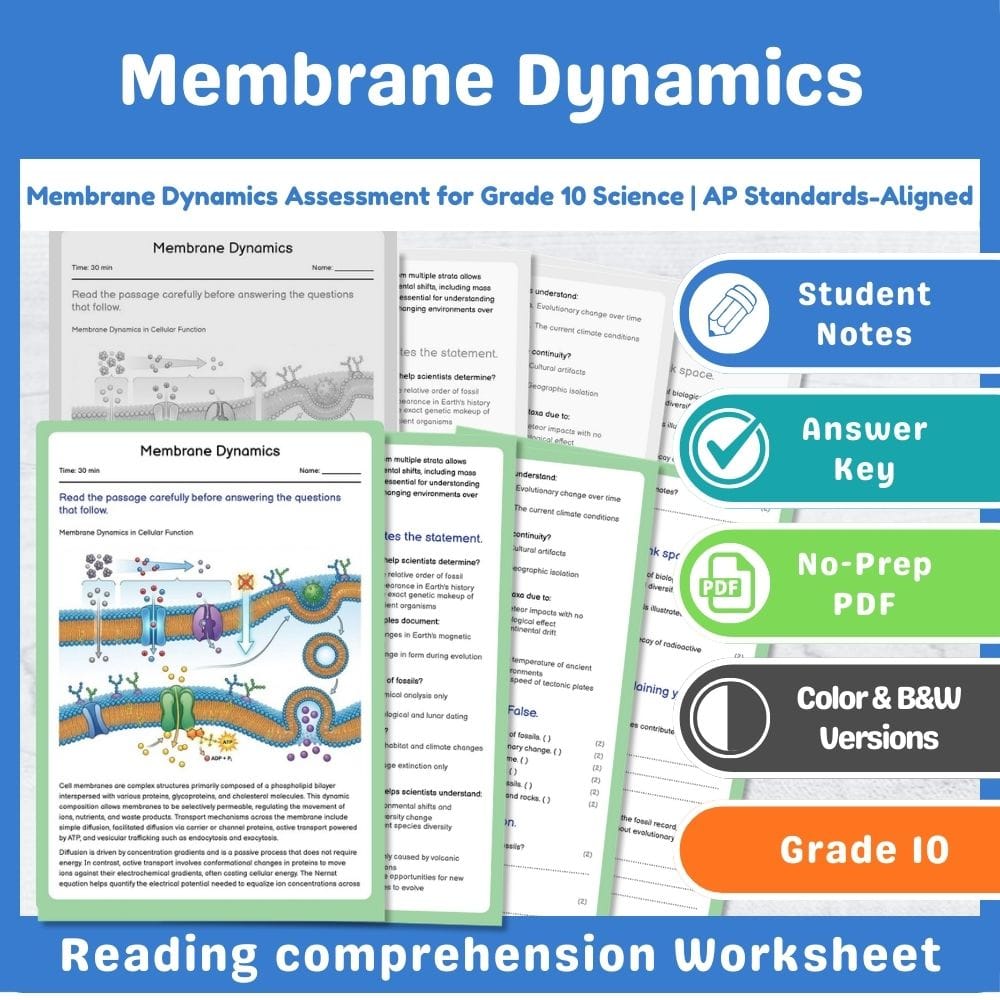 Grade 10 Science assessment worksheet — Membrane Dynamics Assessment for Grade 10 Science | AP Standards-Aligned — page 1