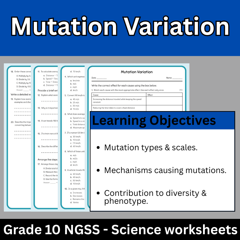 Grade 10 Science science 1 worksheet — Grade 10 Science | Mutation Variation Worksheet with NGSS Alignment (PDF)