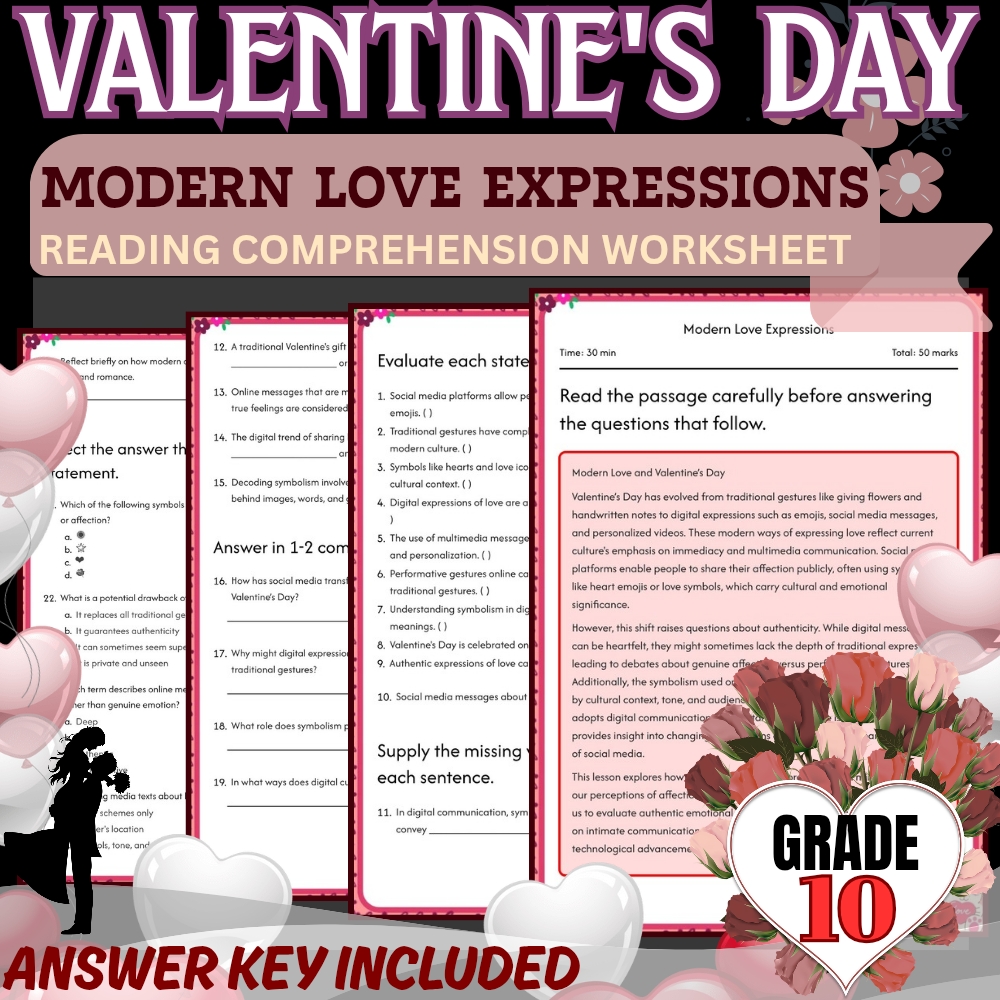 Grade 10 Holiday Unit | Valentine’s Day Worksheets  (Answer Keys Included) — included worksheet 5