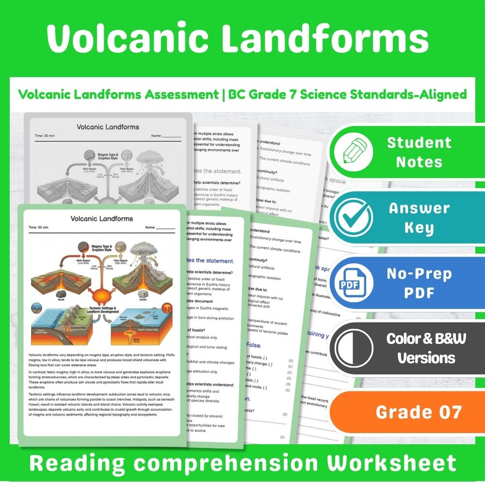 Grade 7 Science Lesson – Earth Processes Assessment & Landforms Bundle — included worksheet 12