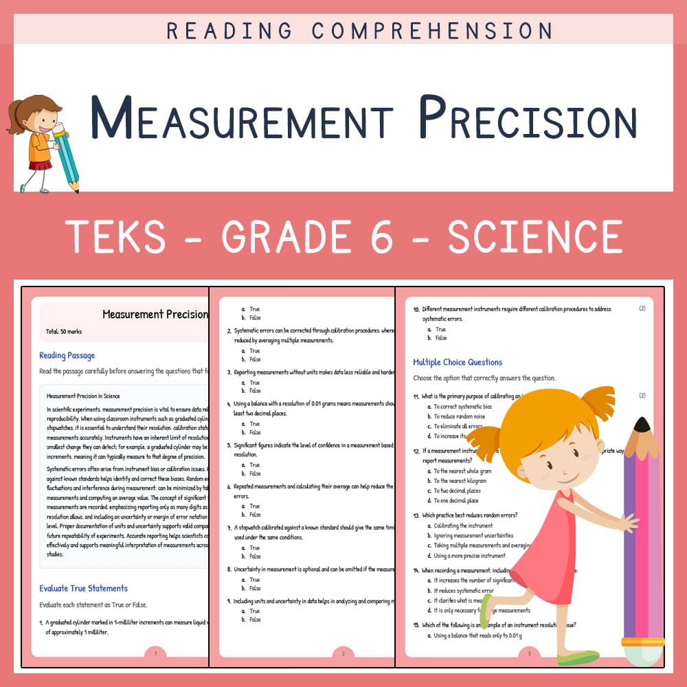 Grade 6 Science worksheet elena worksheet — Grade 6 Science | Measurement Precision Worksheet | TEKS Alligned — page 1