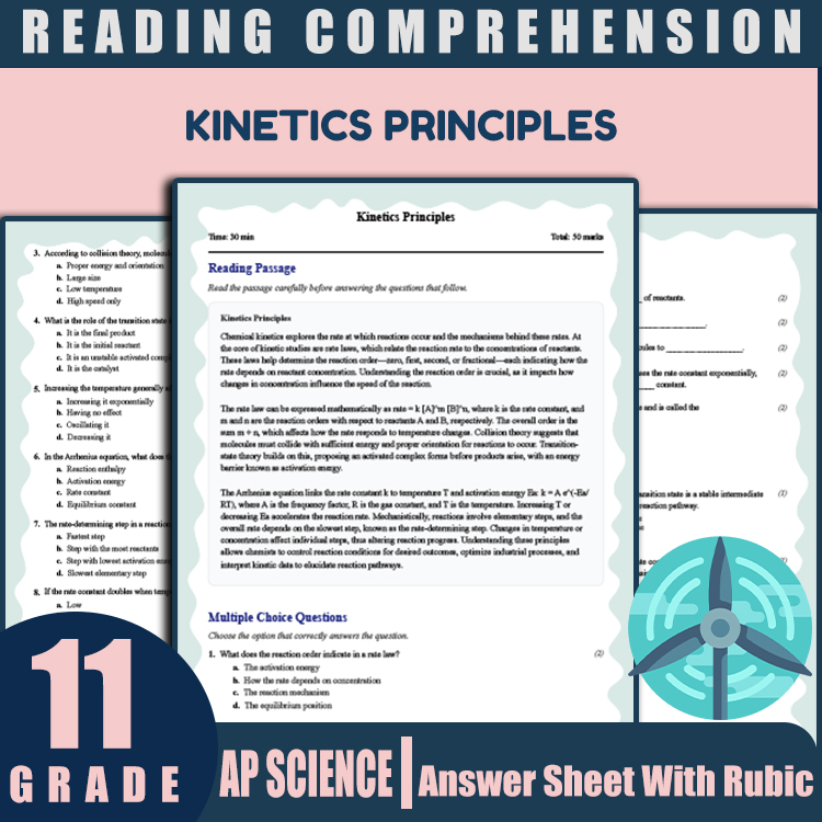 Grade 11 Science reading worksheets worksheet — 11th Grade Science | Kinetics Principles Reading Worksheet (PDF + Answer K…