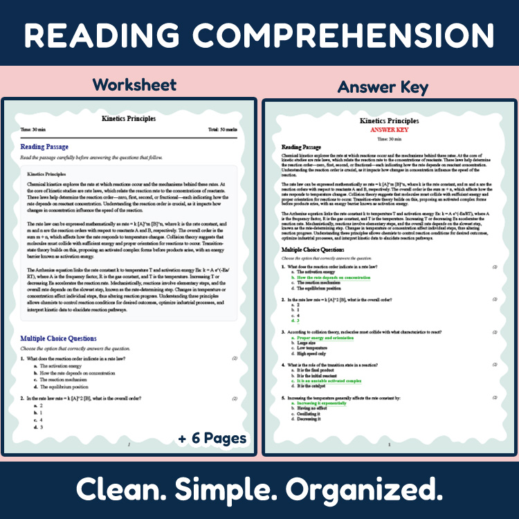 Grade 11 Science reading worksheets worksheet — 11th Grade Science | Kinetics Principles Reading Worksheet (PDF + Answer K…
