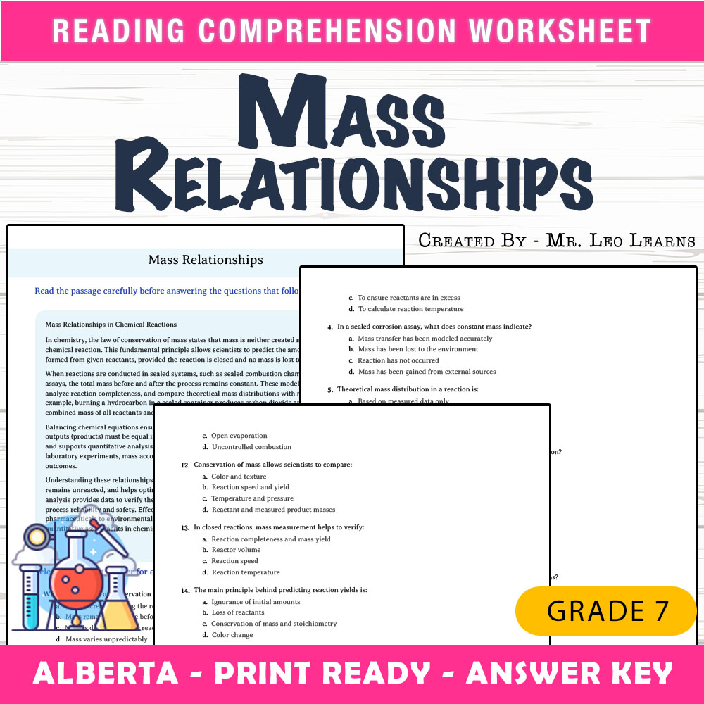 Grade 7 Science worksheet mcq paper worksheet — Grade 7 Science — Mass Relationships Worksheet for Mastery — page 1