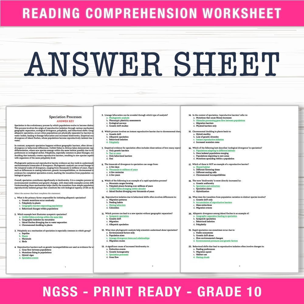 Grade 10 Science worksheet worksheet — Grade 10 Science – Speciation Processes Worksheet (PDF + Answer Key) — page 2