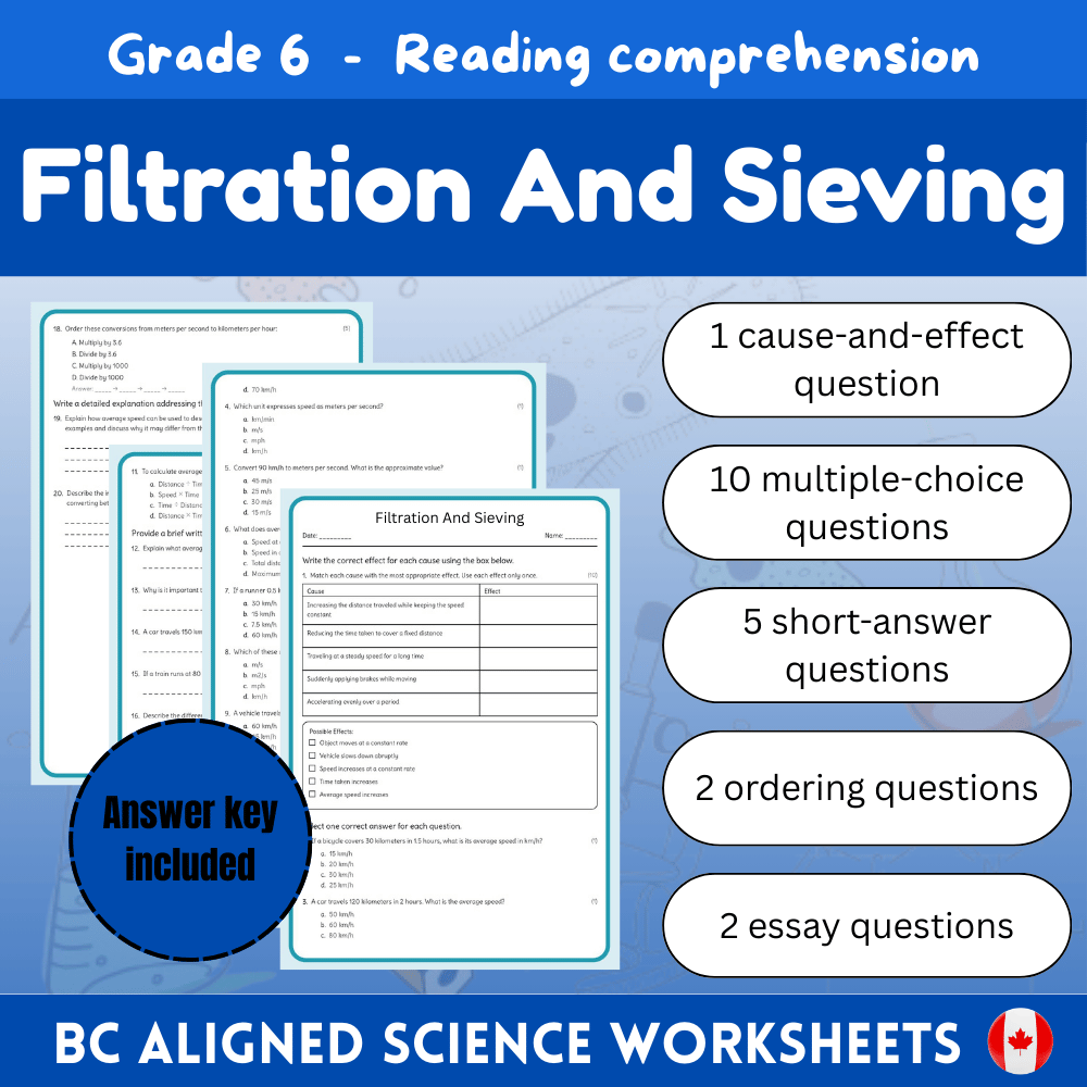 6th Grade Science | Filtration & Sieving Techniques Worksheet (PDF)