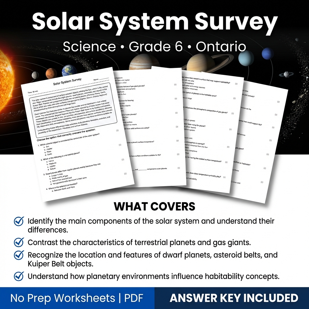 Grade 6 Science Worksheet Solar System Survey | Ontario Standards