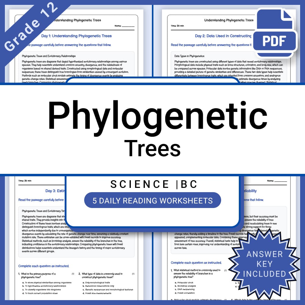 Grade 12 Science – Phylogenetic Trees Daily Reading Worksheet + Answer Key