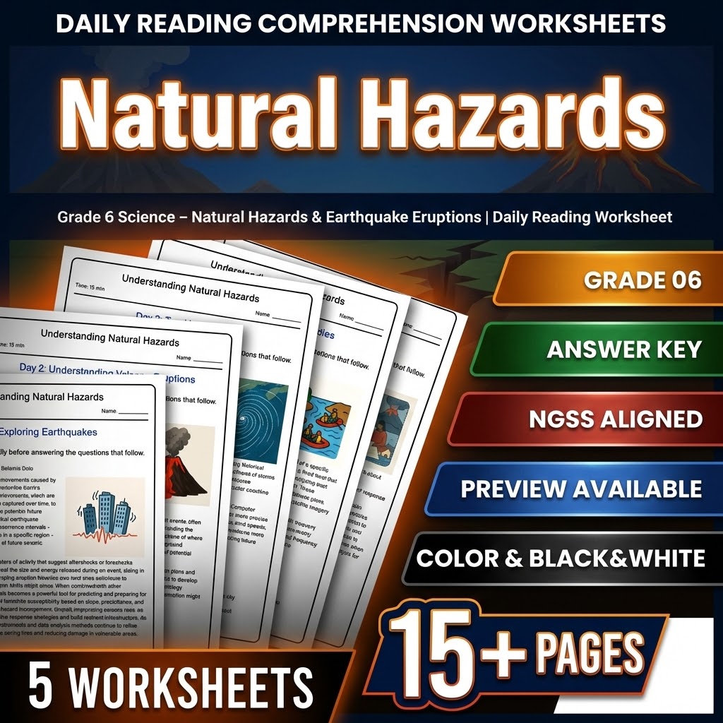 Grade 6 Science daily reading worksheet — Grade 6 Science Natural Hazards & Earthquake Eruptions | Daily Reading Worksheet