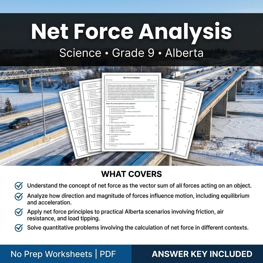Net Force Analysis Worksheet for Grade 9 Science | Alberta Standards Practice