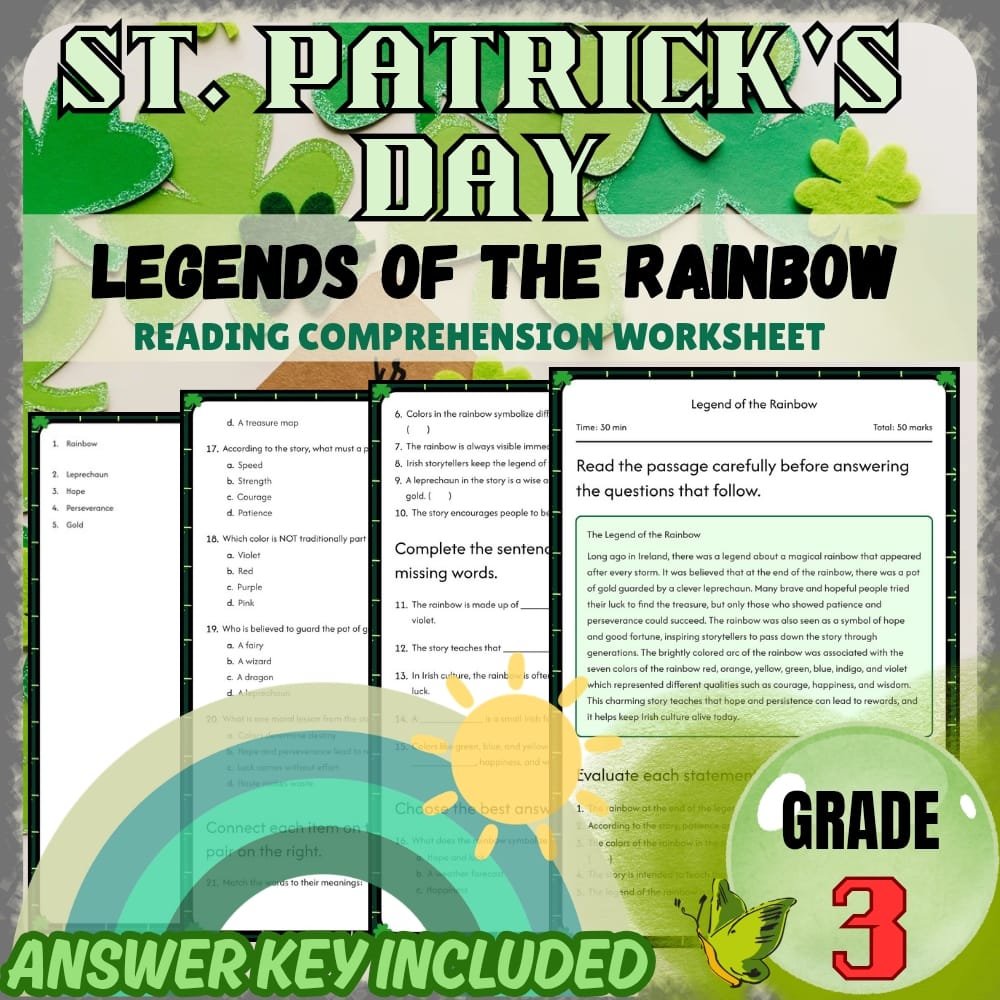 Grade 3 St. Patrick's Day Holiday Worksheets Bundle | March Celebrations — included worksheet 3