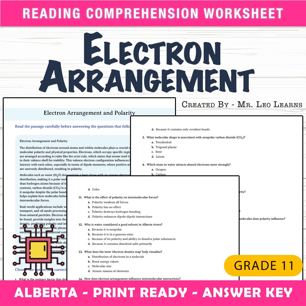 Grade 11 Science worksheet mcq paper worksheet — Grade 11 Science — Worksheet MCQ Paper for Electron Arrangement and Polar…