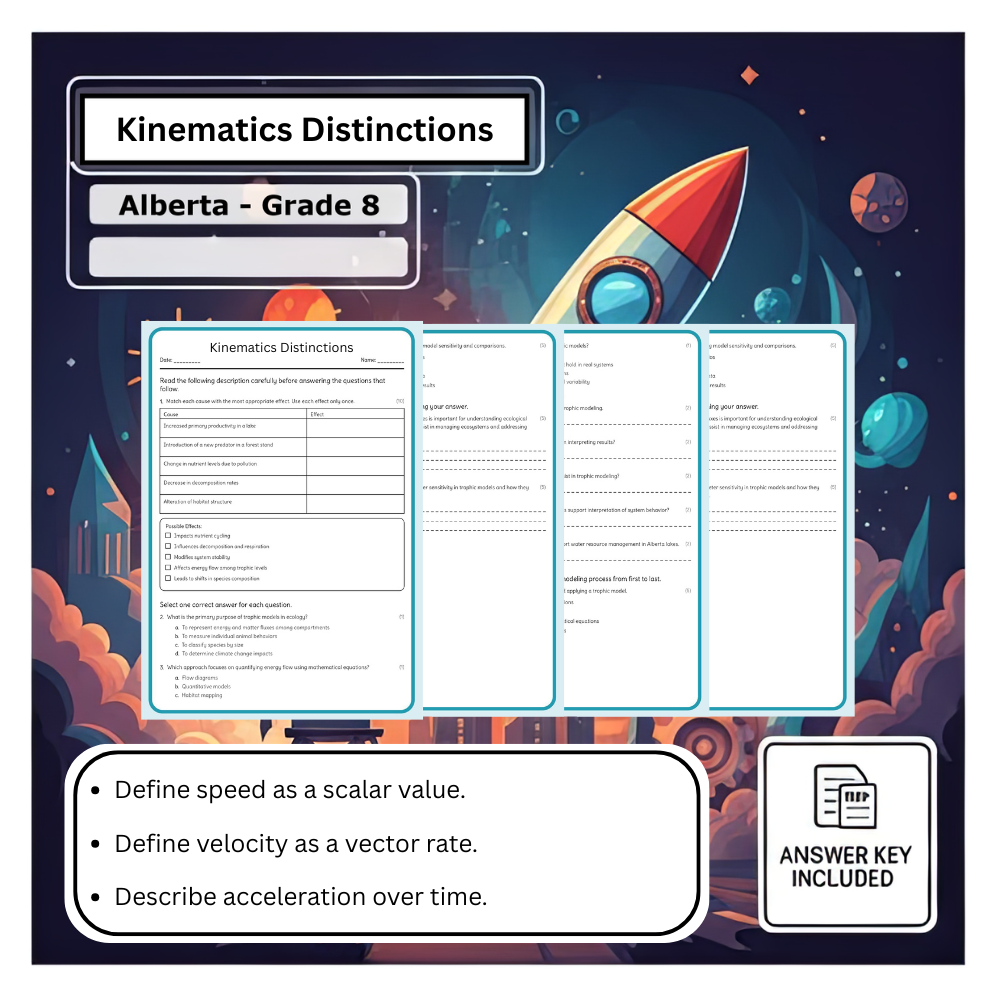 Grade 8 Science science 1 worksheet — Grade 8 Science – Kinematics Distinctions Worksheet (PDF) – Alberta Standards