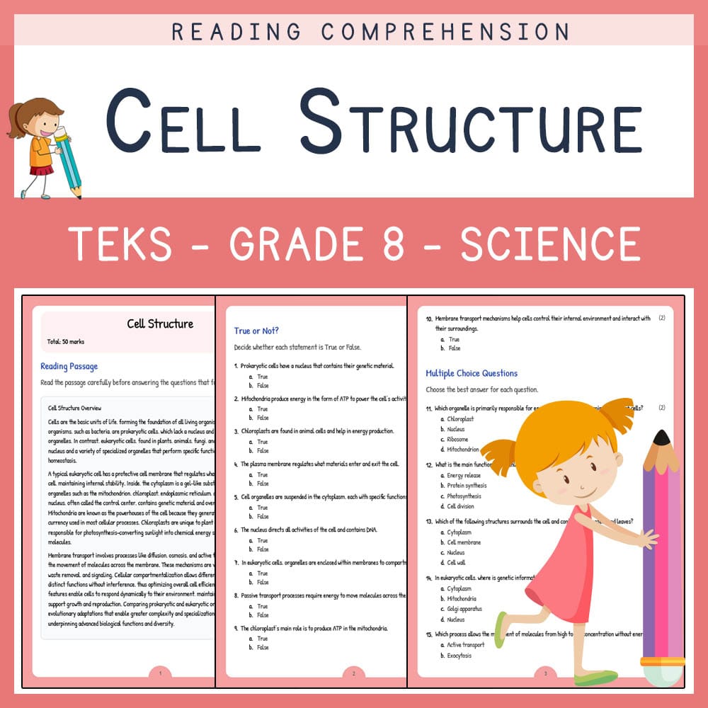 Grade 8 Science worksheet elena worksheet — Grade 8 Science | Cell Structure Worksheet | TEKS-Aligned — page 1