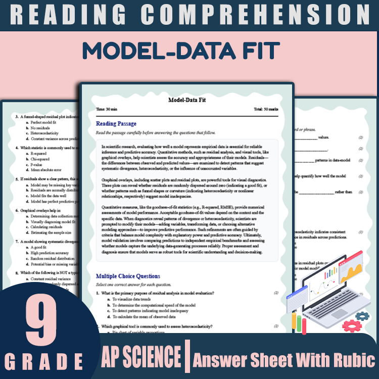 Grade 9 Science reading worksheets worksheet — Grade 9 Science | Model-Data Fit Reading Worksheet (PDF + Rubric) — page 1