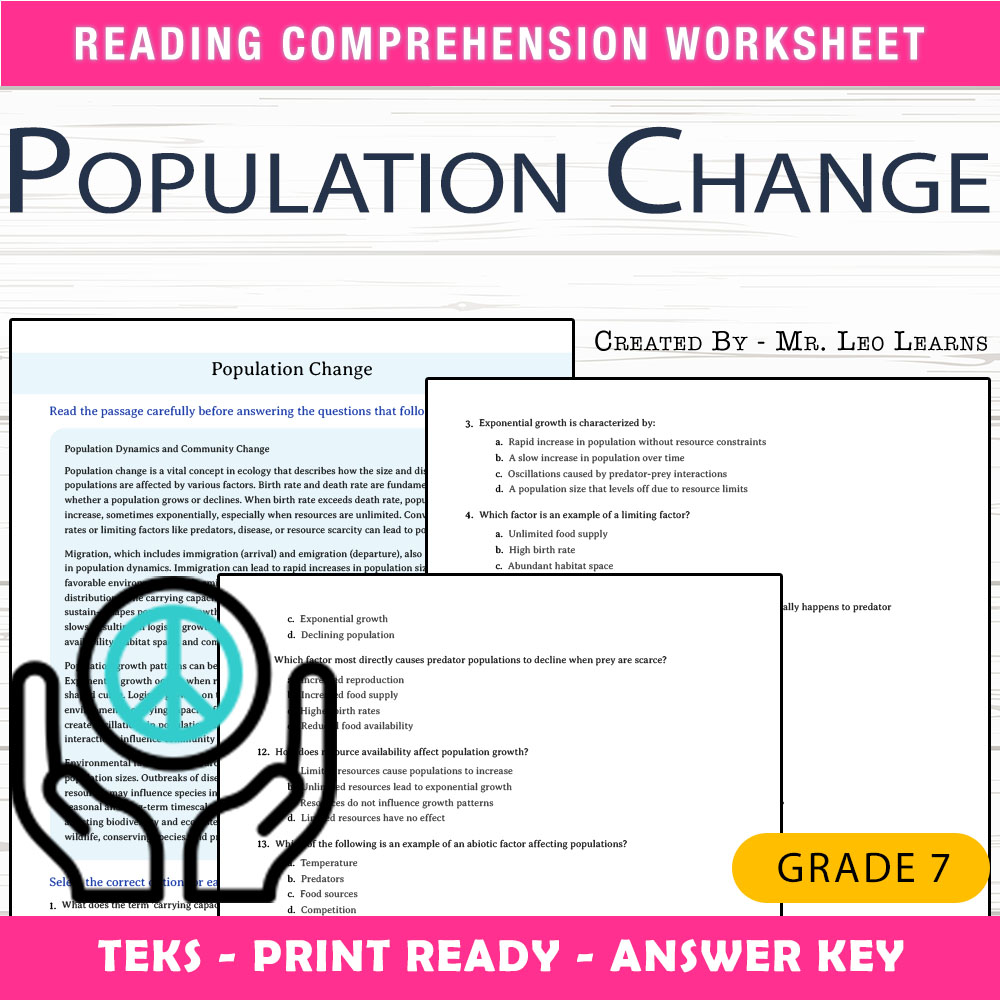 Grade 7 Science worksheet worksheet — Grade 7 Science — Population Change Worksheet for Mastery — page 1