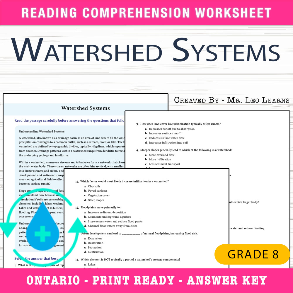 Grade 8 Science worksheet worksheet — Grade 8 Science — Watershed Systems Worksheet for Mastery — page 1