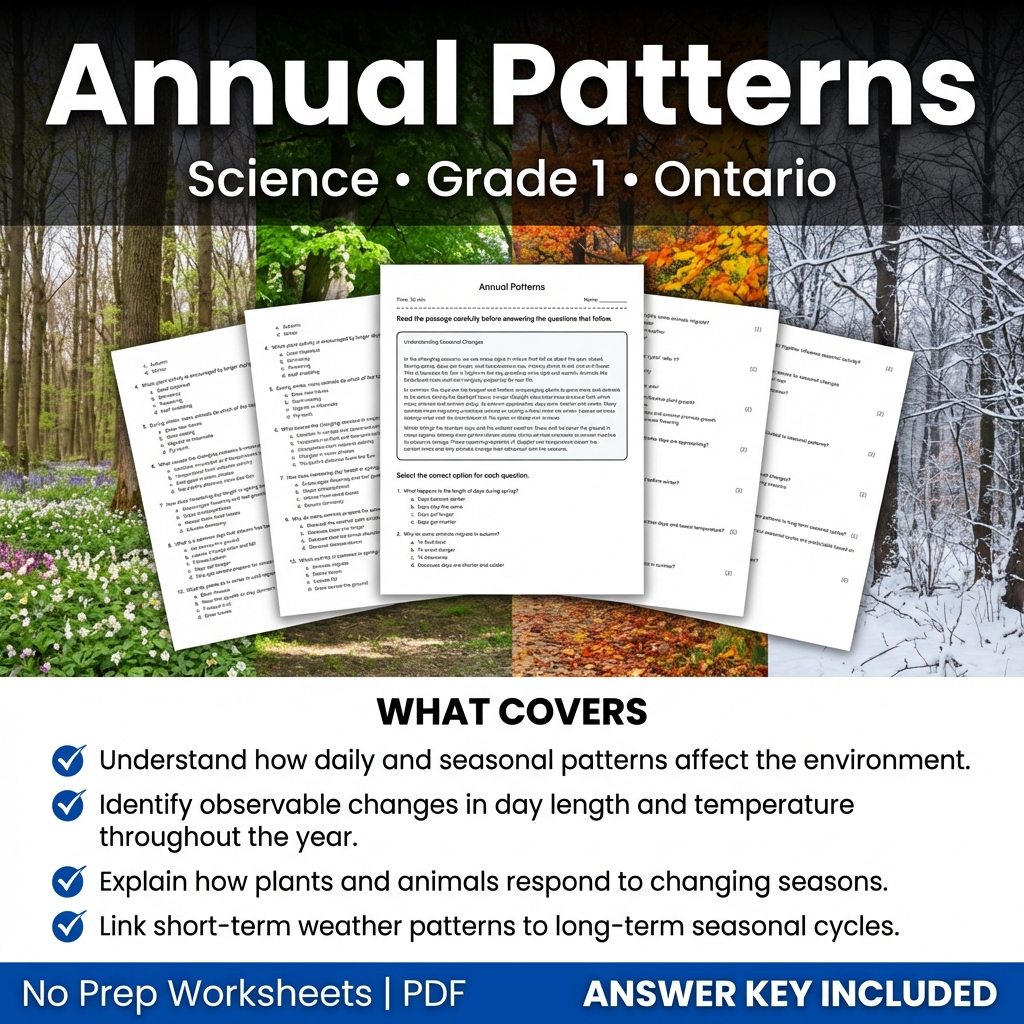 Grade 1 Science Worksheet on Annual Patterns | Ontario Standards